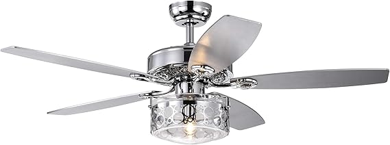 Warehouse of Tiffany CFL-8414REMO/CH Pamerine 52-Inch Chrome Clear Glass Shade (Includes Remore and Light Kit) Ceiling Fan, One Size