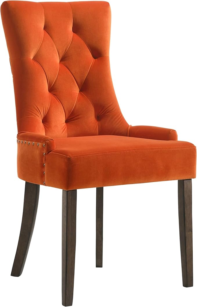BUNBUNCHAKO Orange and Weathered Oak Tufted Back Side Chairs (Set of 2)