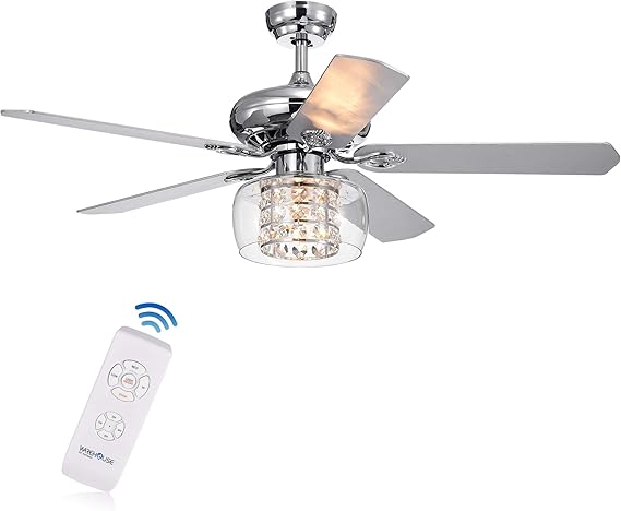 Cayten 5-Blade 52-Inch Chrome Lighted Ceiling Fans with Crystal Shade (Remote Controlled)