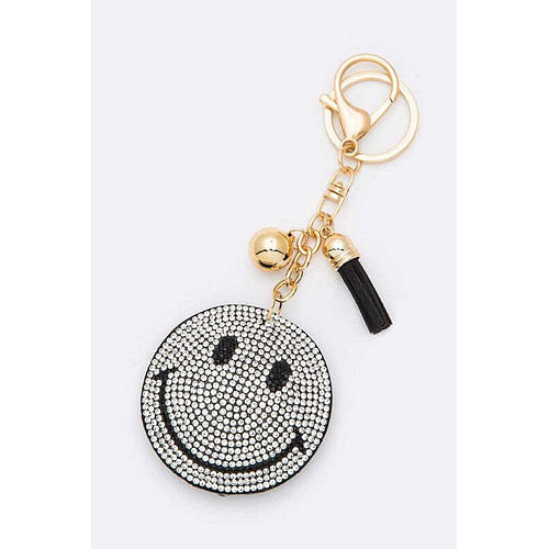 Smily Face Rhinestone Pillow Key Chain Black