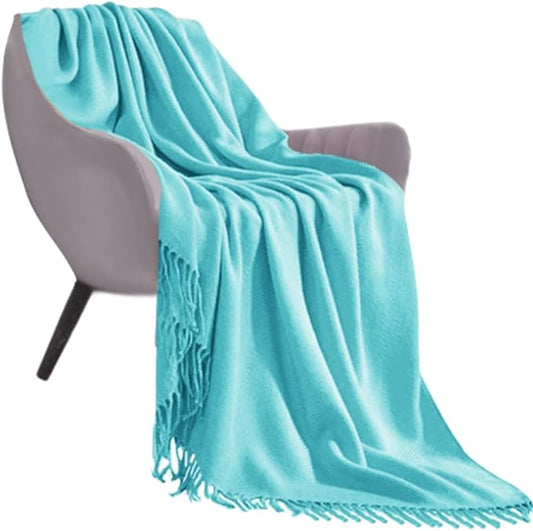 SOGA Teal Acrylic Knitted Throw Blanket Solid Fringed Warm Cozy Woven Cover Couch Bed Sofa Home Décor
