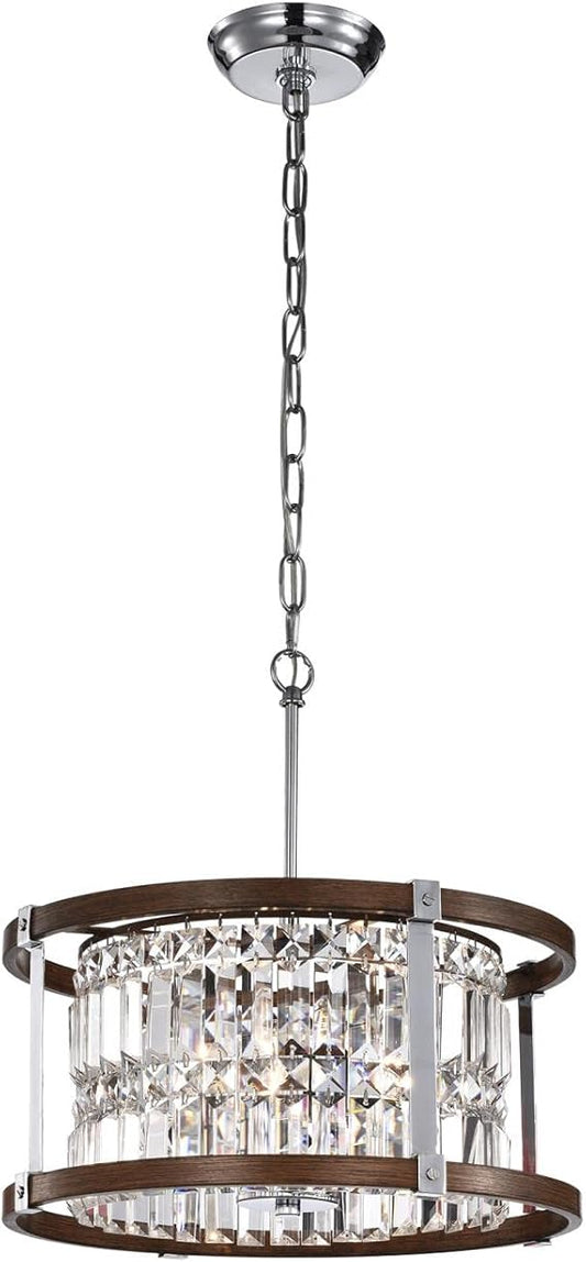 Warehouse of Tiffany Azari Imitation Woodgrain/Chrome Wood/Metal/Crystal 3-light 16-inch Chandelier