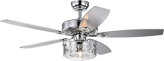 Warehouse of Tiffany CFL-8414REMO/CH Pamerine 52-Inch Chrome Clear Glass Shade (Includes Remore and Light Kit) Ceiling Fan, One Size