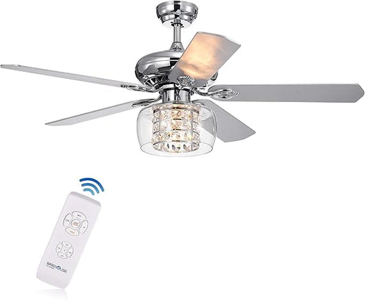 Cayten 5-Blade 52-Inch Chrome Lighted Ceiling Fans with Crystal Shade (Remote Controlled)