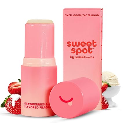 SweetSpot Flavored Solid Perfume Stick, Portable Travel Perfumes for Women, Long Lasting Fragrances, Non Sticky Formula, Natural Ingredients, Fragrance Stick (Strawberries and Cream)