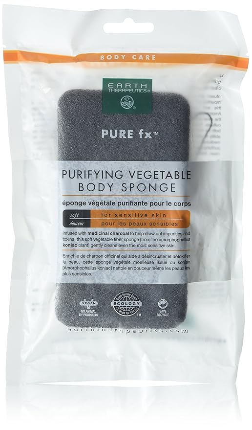Earth Therapeutics Purifying Vegetable Body Sponge Infused with Medicinal Charcoal New