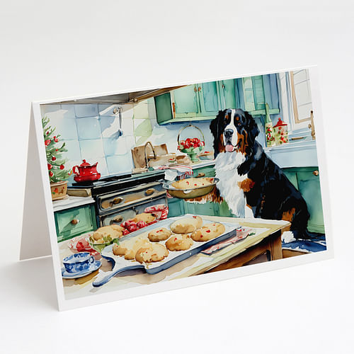 Bernese Mountain Dog Christmas Cookies Greeting Cards Pack of 8 Blank Cards with Envelopes Whimsical A7 Size 5x7 Blank Note Cards